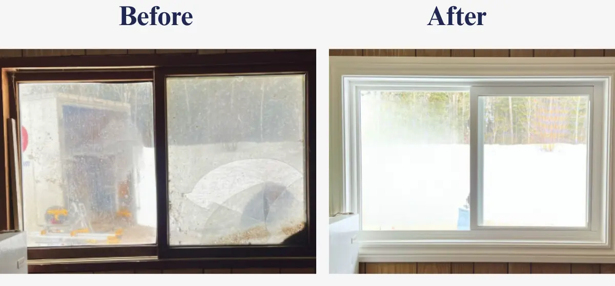 Before and after windows install pictures for the region of Fort Frances, Kenora, Dryden and, Sioux Lookout