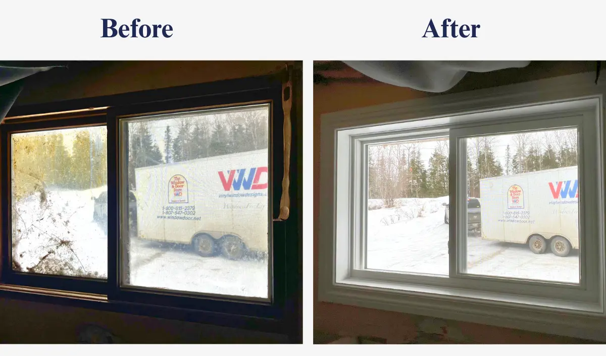 Before and after, windows, install pictures for the region of Fort Frances, Kenora, Dryden and, Sioux Lookout